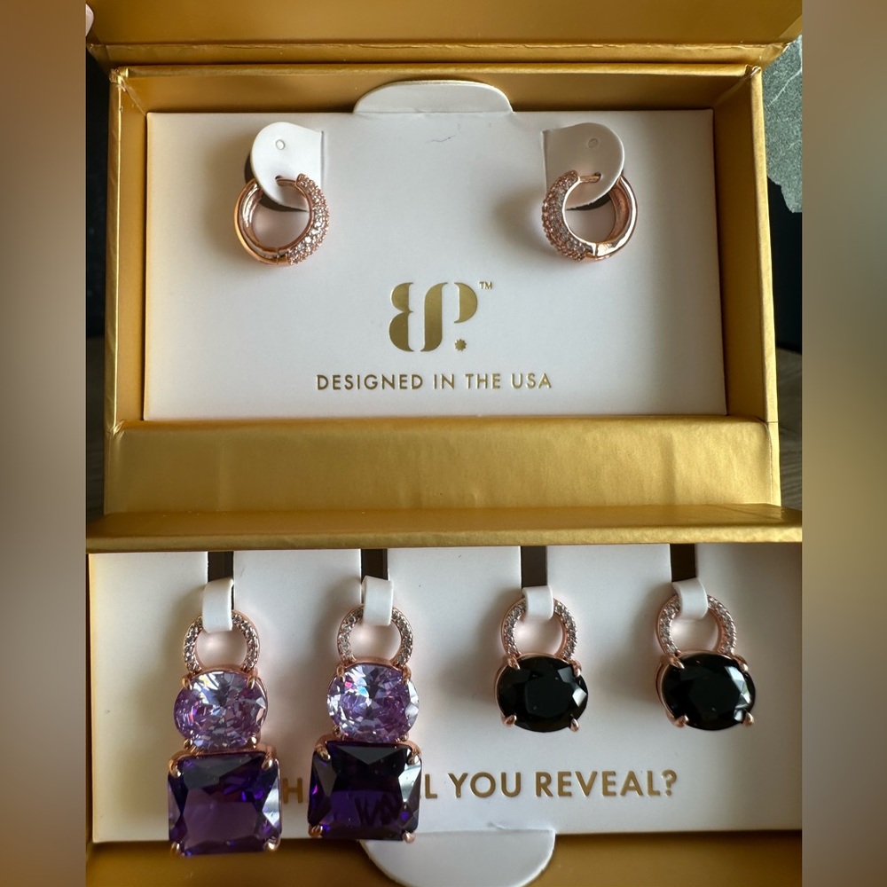 Bomb Party Rose Gold plating Charming  Hoops-Purple topaz and black onyx
